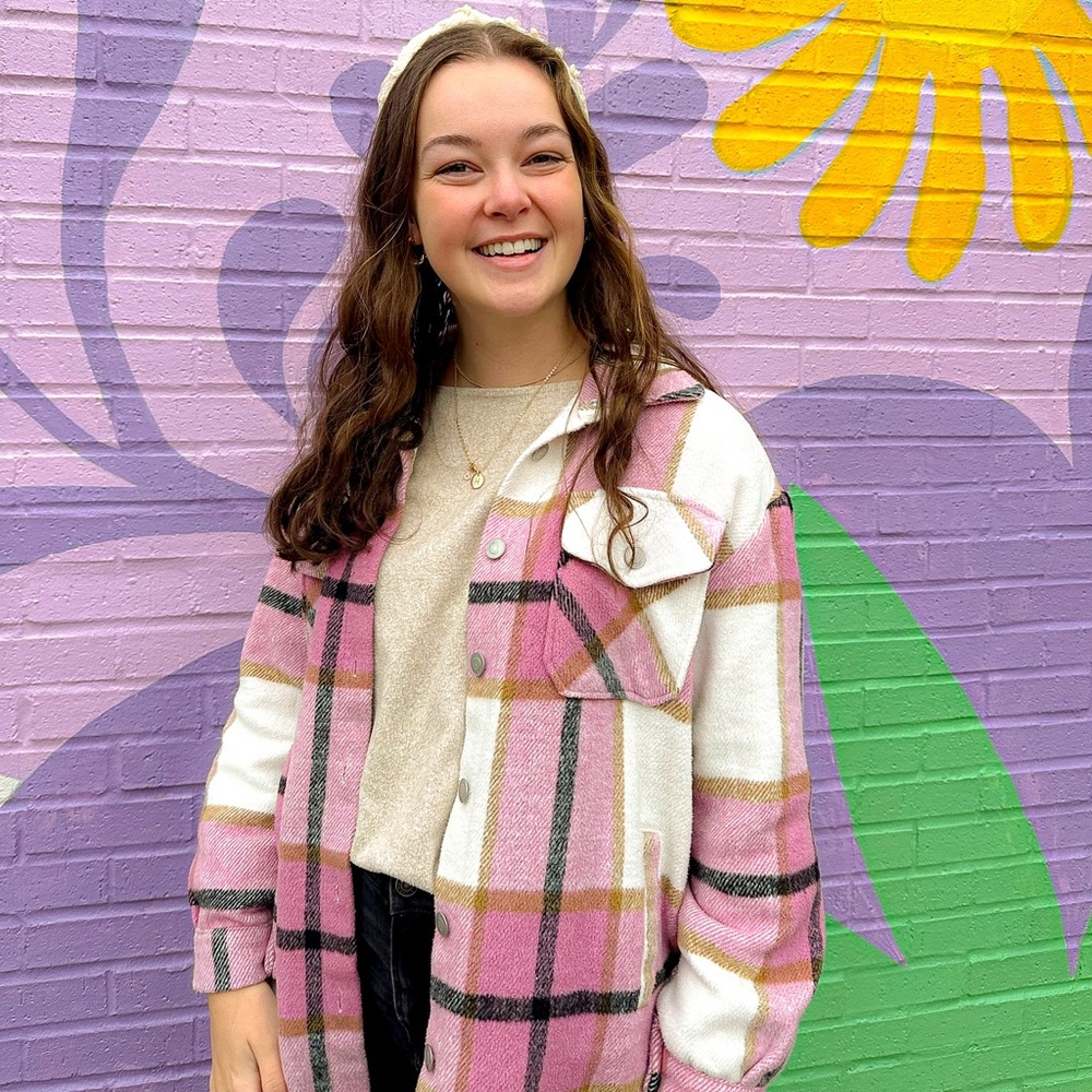 Chic Pink Plaid Button Down Shirt